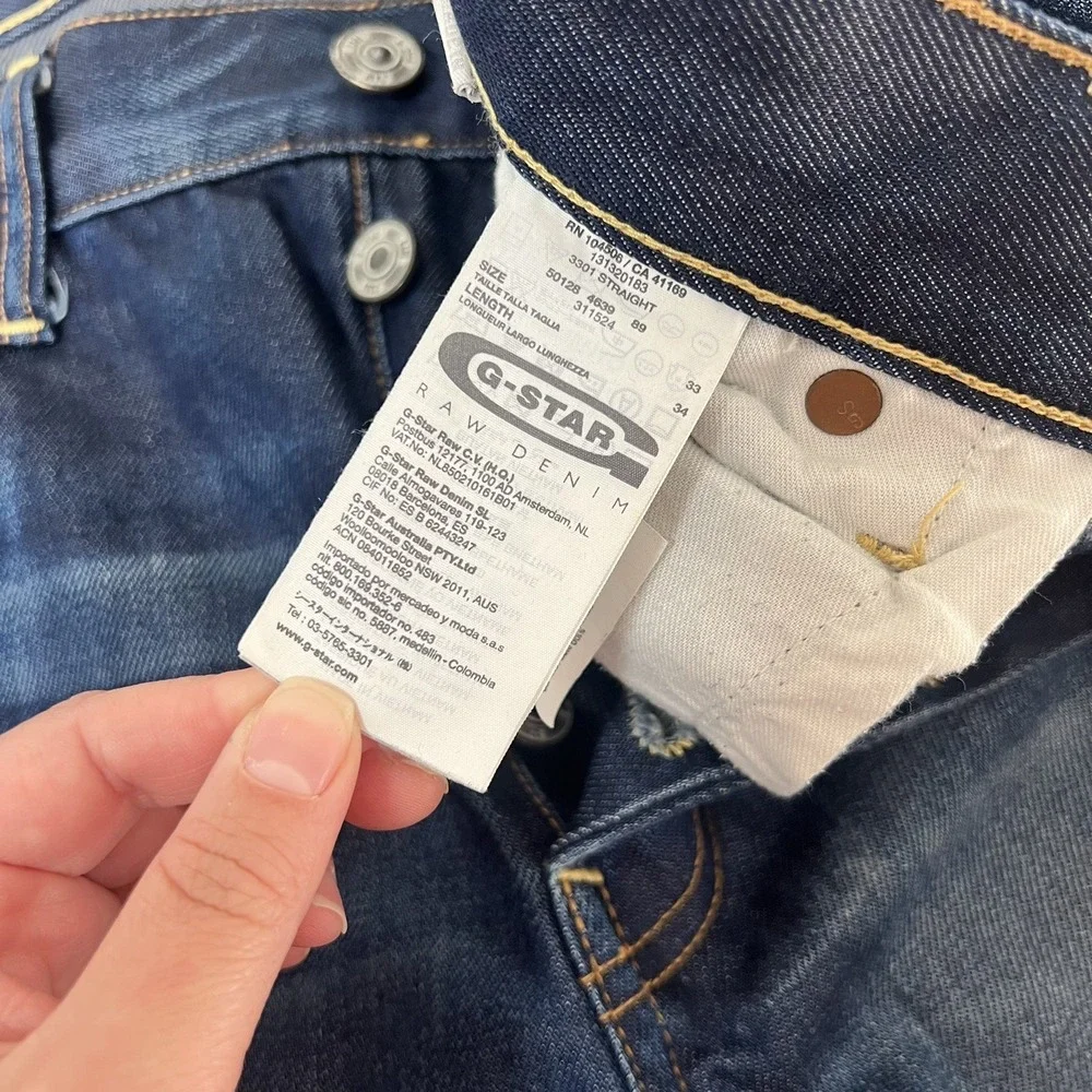 G-Star Raw '3301 STRAIGHT' Mens Straighg Dark Blue Button Fly Size W36 L34